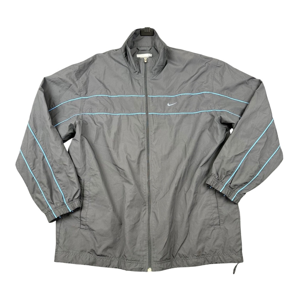 Vintage Y2K Nike Windbreaker Mens XL Gray Teal Full Zip Swoosh Track Jacket